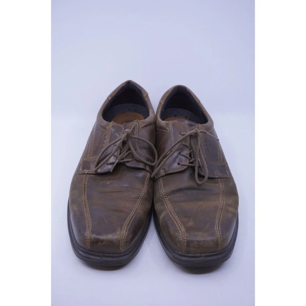 Ecco Mens Brown Leather Helsinki Lace Up Bicycle Toe Dress Oxfords EU 46 US 12